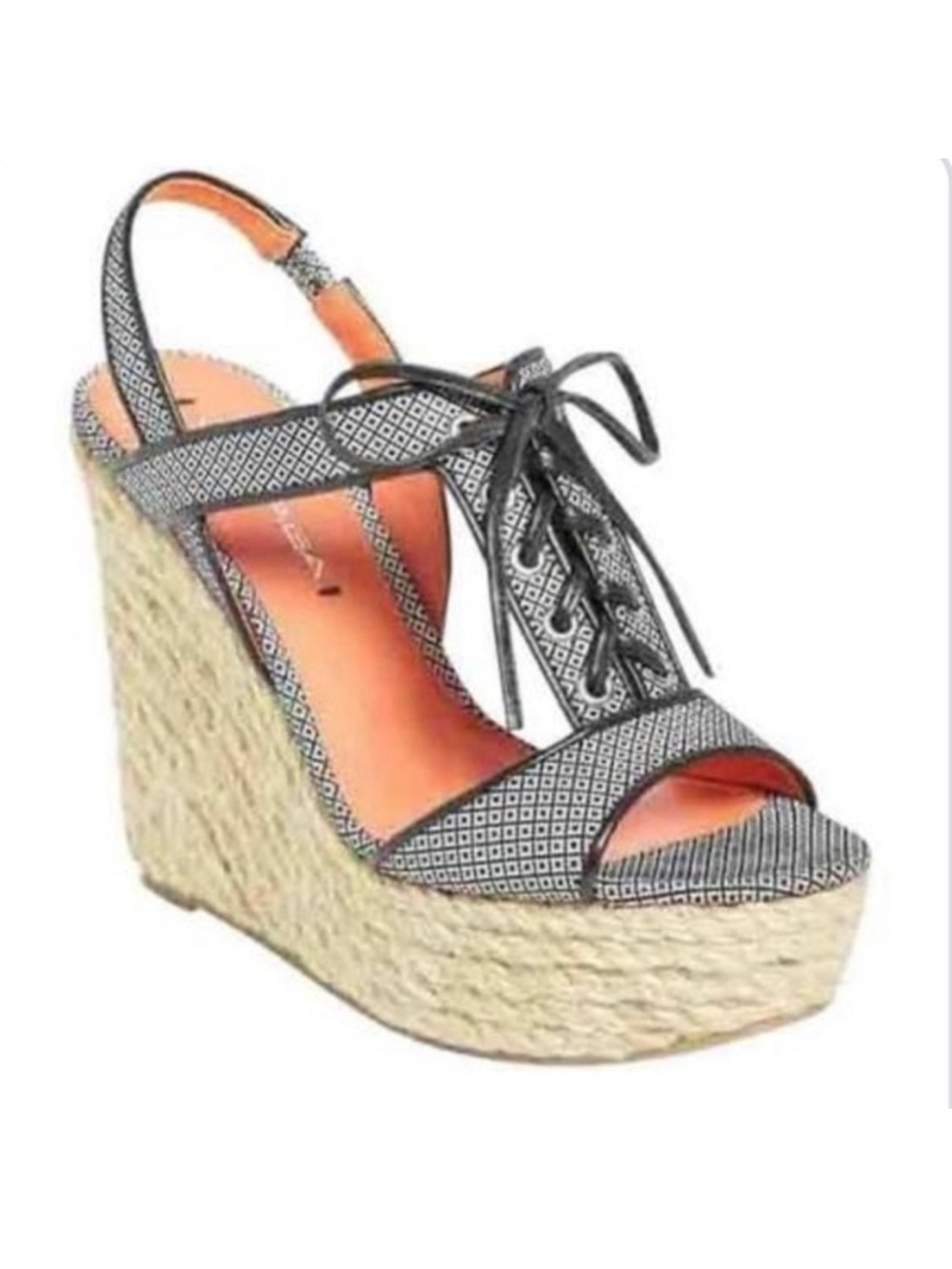 Via Spiga Kassianna Lace-Up Espadrille Platform Wedge Sandals Black White Sz 7